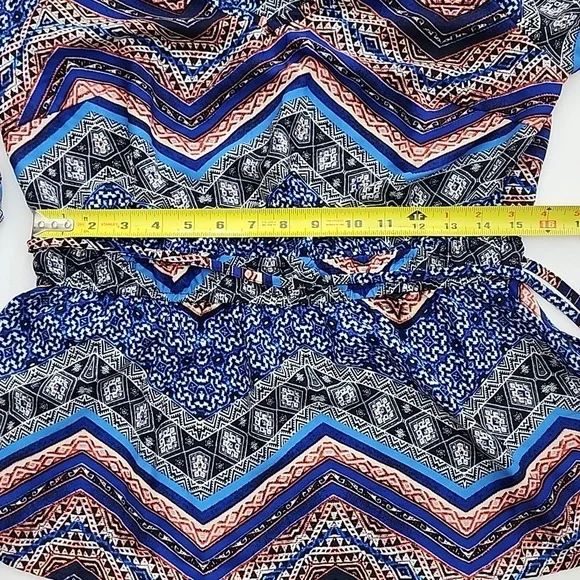 New Look Boho V Neck Long Sleeve Top Blue Red Grey Print Lightweight Size  M - Picture 10 of 11